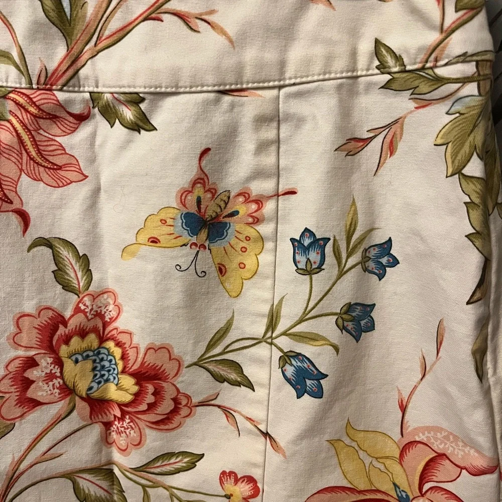 TALBOTS PETITE SWEET CREAM & PINK FLOWER DESIGN LIGHTWEIGHT STRETCHY MINI SKIRT - Picture 3 of 6
